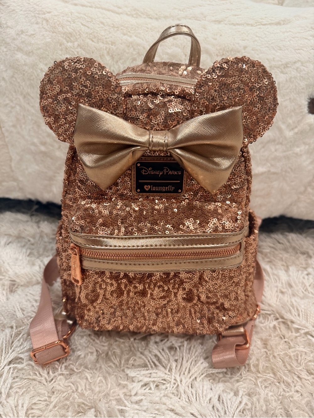 Loungefly Rose Gold Sequin Bow Mini Backpack